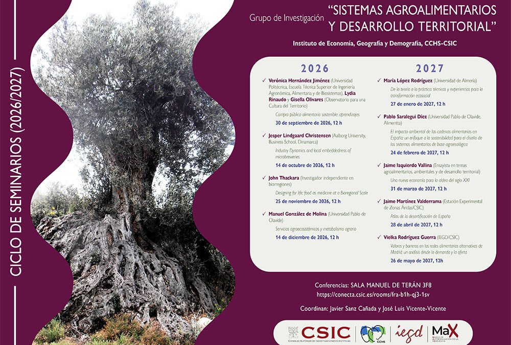 Ciclo de Seminarios del Grupo de Investigación de Sistemas Agroalimentarios y Desarrollo Territorial 2026-2027